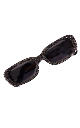 Black Diamante Rectangular Sunglasses | PrettyLittleThing USA