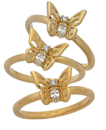 kate spade new york Gold-Tone 3-Pc. Set Crystal Butterfly Stackable Rings