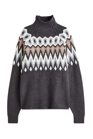 Turtleneck Jacquard-knit Sweater - Dark gray/patterned - Ladies | H&M US
