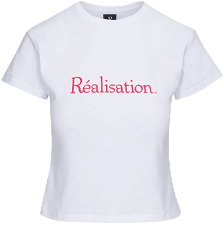 Realisation Logo Tee | White Baby Tee with Red Logo | Réalisation Par