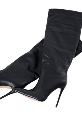 Black Matte Pu Calf Stiletto Heeled Boots | PrettyLittleThing USA