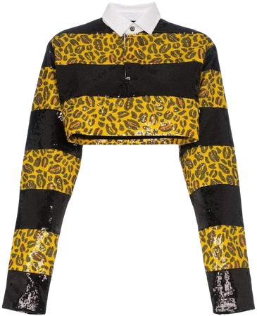 black and yellow leopard print long sleeve top