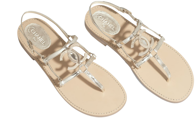 Mirror Calfskin Gold Sandals | CHANEL
