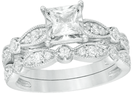 1 CT. T.W. Princess-Cut Diamond Vintage-Style Bridal Set in 14K White Gold | Engagement Rings | Wedding | Zales Outlet