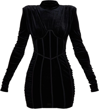 Black Velvet High Neck Long Sleeve Bodycon Dress | PrettyLittleThing USA
