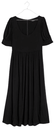 Puff-Sleeve Scoop Midi Dress