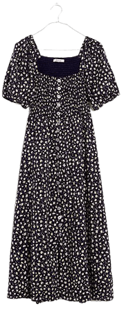 Lucie Smocked Button-Front Midi Dress in Sweet Floral
