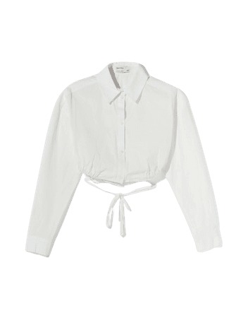 Cropped poplin shirt with tied detail - NEW - Woman | Bershka