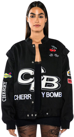 CHERRY BOMB OVERSIZED RACER BOMBER in black