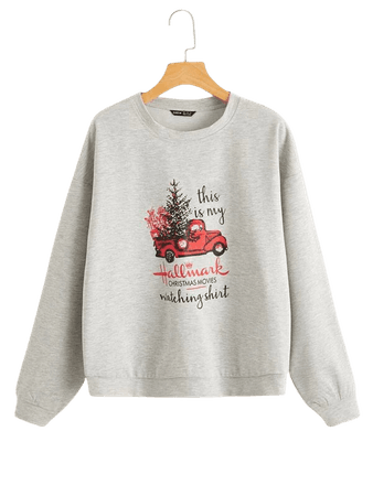 grey Slogan & Christmas Print Sweatshirt | SHEIN USA