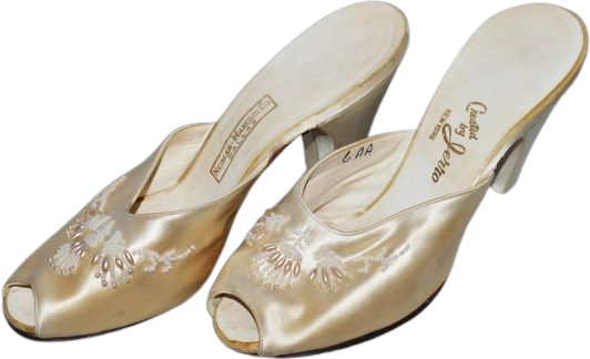 Vintage Shoes - 1960s, Cream Satin Peep-Toe Heels, Jerro New York, Neiman-Marcus
