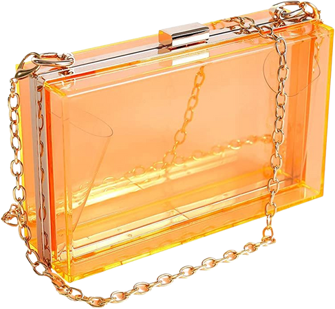 WJCD Women Clear Purse Acrylic Clear Clutch Bag, Shoulder Handbag With Removable Gold Chain Strap (Orange): Handbags: Amazon.com