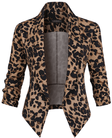 LE3NO Womens Casual Lightweight Leopard Print Blazer Jacket | LE3NO brown