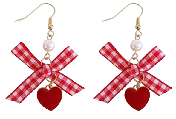 heart bowknot earrings red gingham
