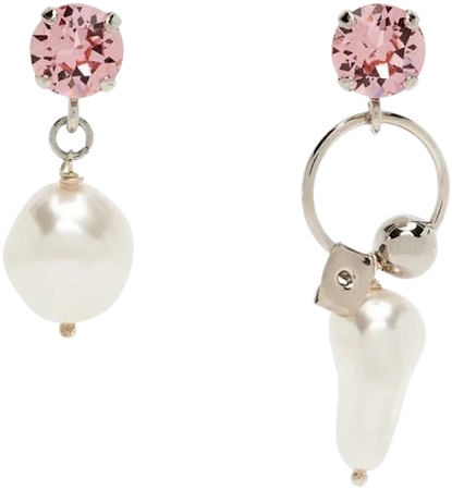 JUSTINE CLENQUET SSENSE PINK PEARL SILVER EARRINGS
