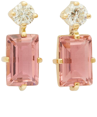 18k Yellow Gold Pink Tourmaline & Diamond Deco Earrings By Yi Collection | Moda Operandi