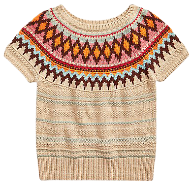 Jacquard Short-Sleeve Sweater