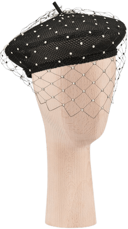 Dior Pearls Beret with Veil Black Technical Fabric and White Glass Pearls | DIOR