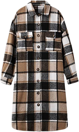 Amazon.com: Elezay Plus Size Shacket Jacket Women's Long Vintage Brushed Plaid Coat : Clothing, Shoes & Jewelry