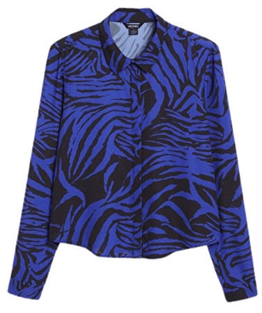Cobalt zebra long sleeved collar blouse - Cobalt zebra - Monki WW