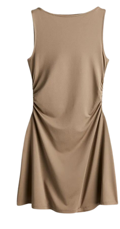 Gathered Dress with Flared Skirt - Taupe - Ladies | H&M US