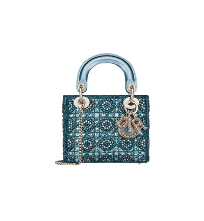 Mini Lady Dior Bag Metallic Calfskin and Satin with Celestial Blue Bead Embroidery | DIOR