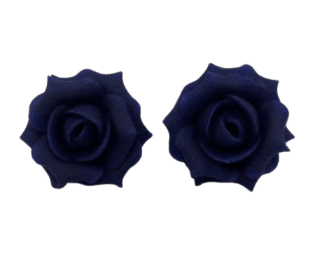 Navy Blue Rose Stud Earrings | Navy Rose Clip On Earrings - Stranded Treasures