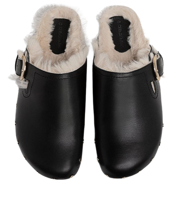 Leather clogs with buckles and faux fur - Women's See all | Stradivarius United States