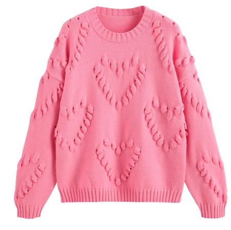 Heart Pattern Texture Sweater - Cider