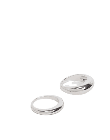 DesignB London Exclusive dome ring multipack x 2 in silver | ASOS