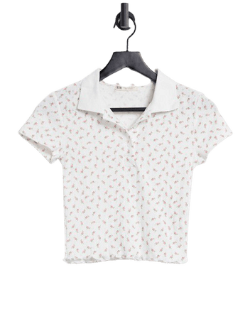 Stradivarius pointelle polo shirt in floral print | ASOS