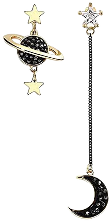Moon And Star Earrings For Women Girls Sterling Silver Hypoallergenic Sensitive Ears Dangling Cubic Zirconia Dangle Stud Earrings Jackets Drop Asymmetry Long Gold/Black Boho S925 Kpop: Home & Kitchen