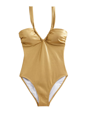 Halterneck Ruched Swimsuit - Gold Lame | Boden US