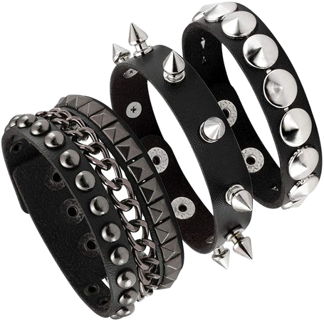 Amazon.com: Eigso 3 Pcs Leather Bracelet of Punk Rock Rivet Wrap Retro Spike Bracelet Adjustable for Women Men: Clothing