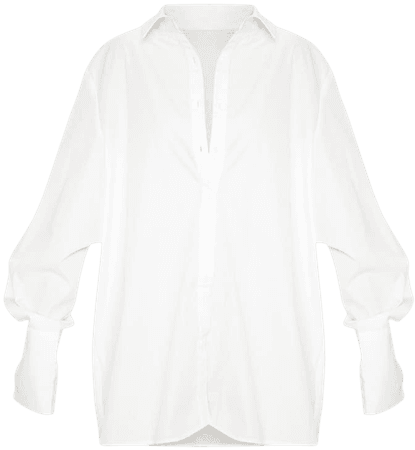 White Oversized Cuff Poplin Shirt | Tops | PrettyLittleThing USA