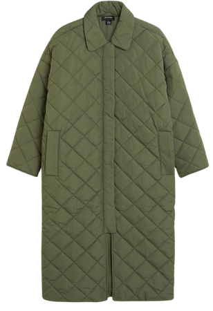 Long quilted coat - Khaki green - Coats - Monki GB
