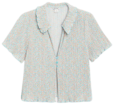 Short sleeved floral plissé top - Blue floral - Monki WW
