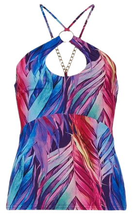 Feather Print Halter Drape Jersey Crop Top | Karen Millen