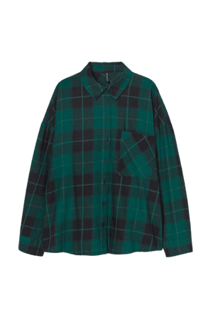 Wide-cut Shirt - Dark green/black plaid - Ladies | H&M US