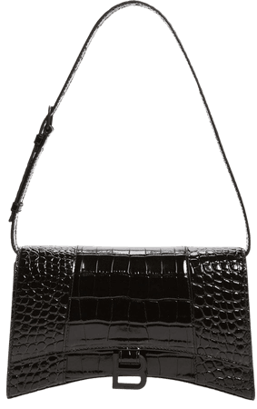 Hour Croc Embossed Leather Shoulder Bag