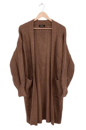 Cozy Brown Cardigan - Cable Knit Cardigan - Oversized Cardigan - Lulus