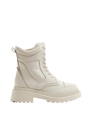 Cream padded biker ankle boots | River Island
