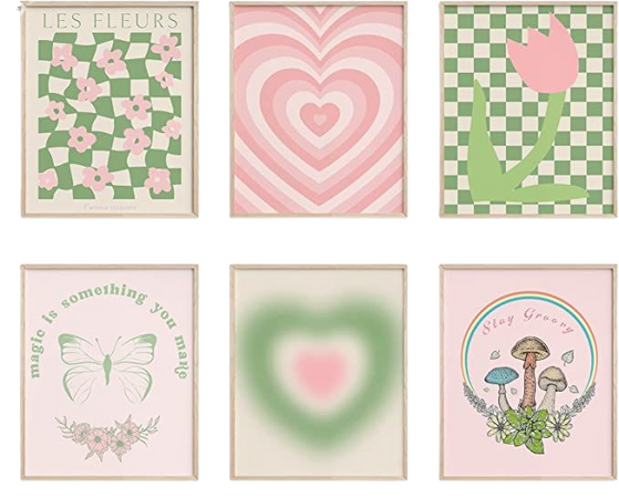 Amazon.com: InSimSea Green and Pink Wall Art Set for Living Room, Danish Pastel Aesthetic Room Decor, Abstract Home Wall Art Decorations for Living Room, 8X10in,UNFRAMED: Posters & Prints