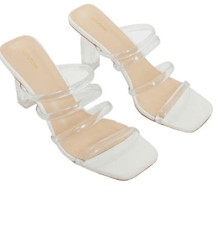 White Low Clear Block Heel Multi Clear Strap Mule | PrettyLittleThing USA