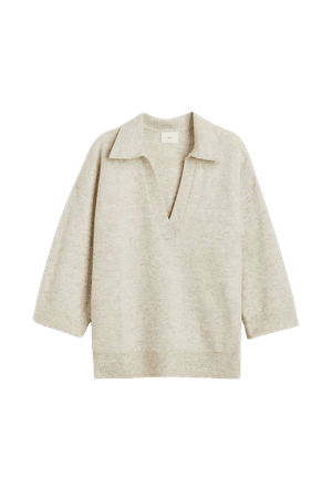 Fine-knit Collared Sweater - Sand beige melange - Ladies | H&M US