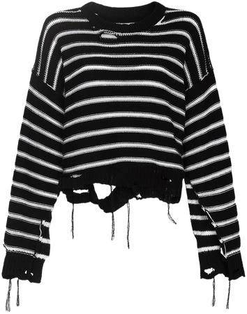 Shop MM6 Maison Margiela distressed striped cropped jumper with Express Delivery - FARFETCH