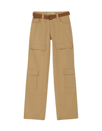 Poplin cargo pants with belt - New - Woman | Bershka