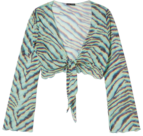 Long sleeve tulle zebra print T-shirt - T-shirts - Woman | Bershka