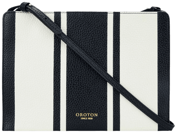 Oroton Black/Cream Avalon Zip Top Crossbody Bag - Meghan Markle's Handbags - Meghan's Fashion