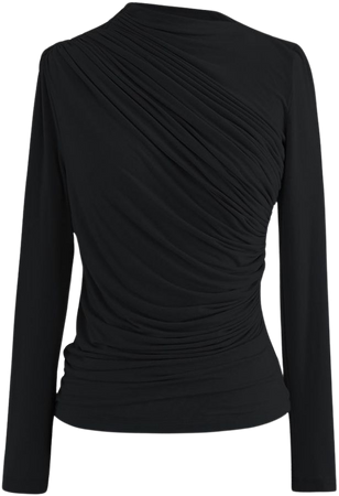 Ruched Long Sleeves Top in Black - Retro, Indie and Unique Fashion